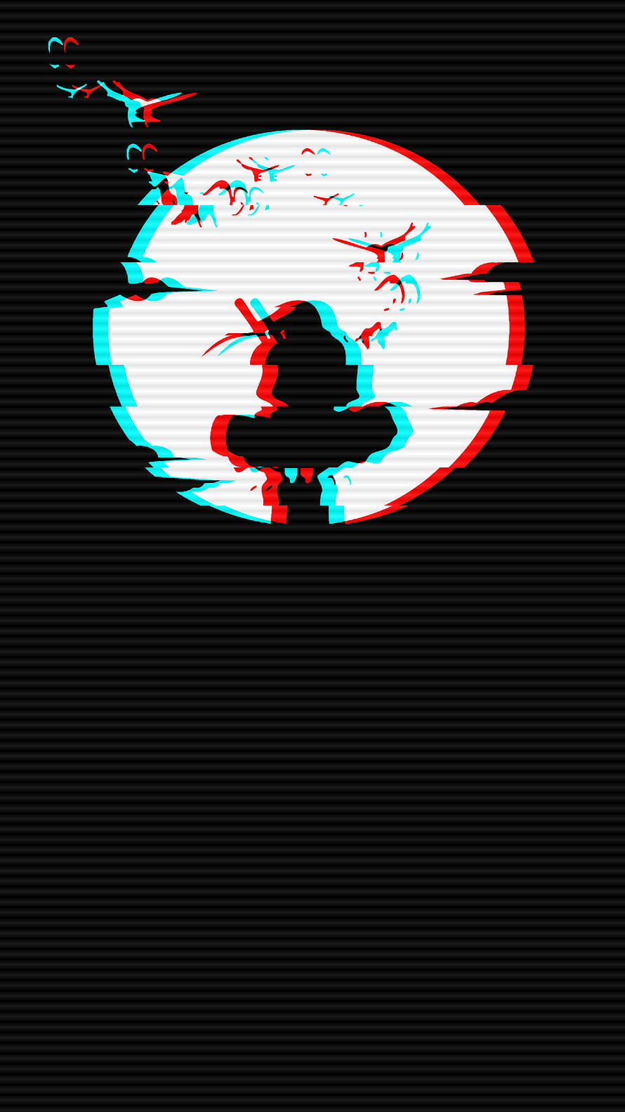 Glitch Art Samurai Silhouette Against White Moon With Red And Cyan Distortion HD phone wallpaper