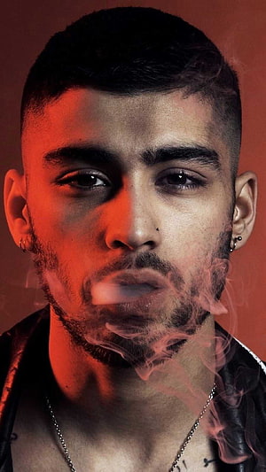 Zayn Malik Portrait with Dramatic Red Lighting and Smoke Effect HD phone wallpaper