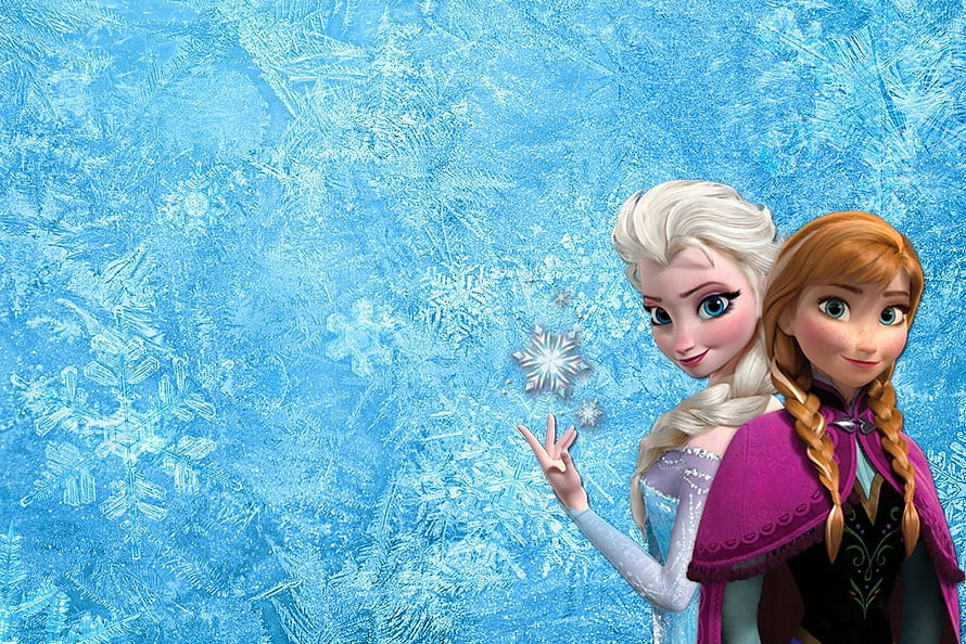 Elsa and Anna from Frozen Creating Ice Snowflakes on a Frosty Blue Winter Background HD wallpaper