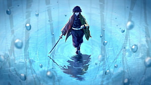 Giyu Tomioka Walking Through Water With Katana HD wallpaper