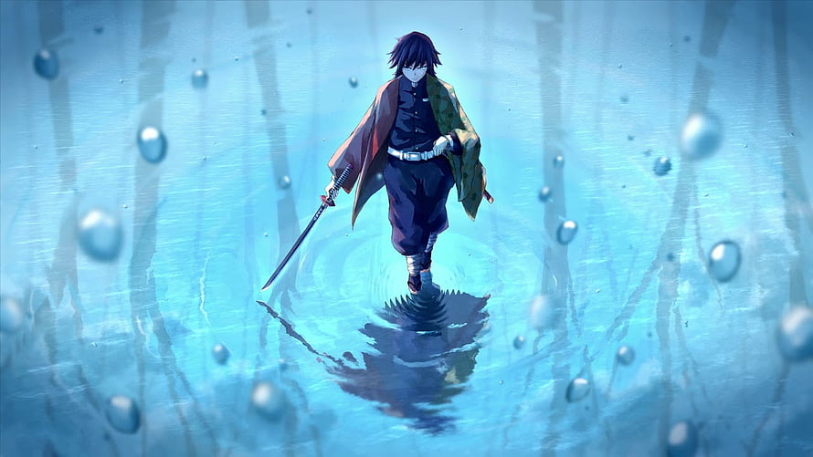 Giyu Tomioka Walking Through Water With Katana HD wallpaper