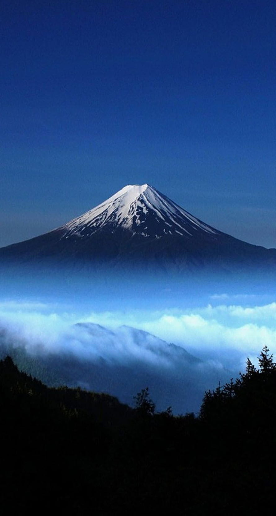 Snow-Capped Mount Fuji Rising Above a Sea of Clouds in Japan HD phone wallpaper