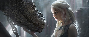 Daenerys Targaryen and Drogon in a Cinematic Fantasy Scene HD wallpaper