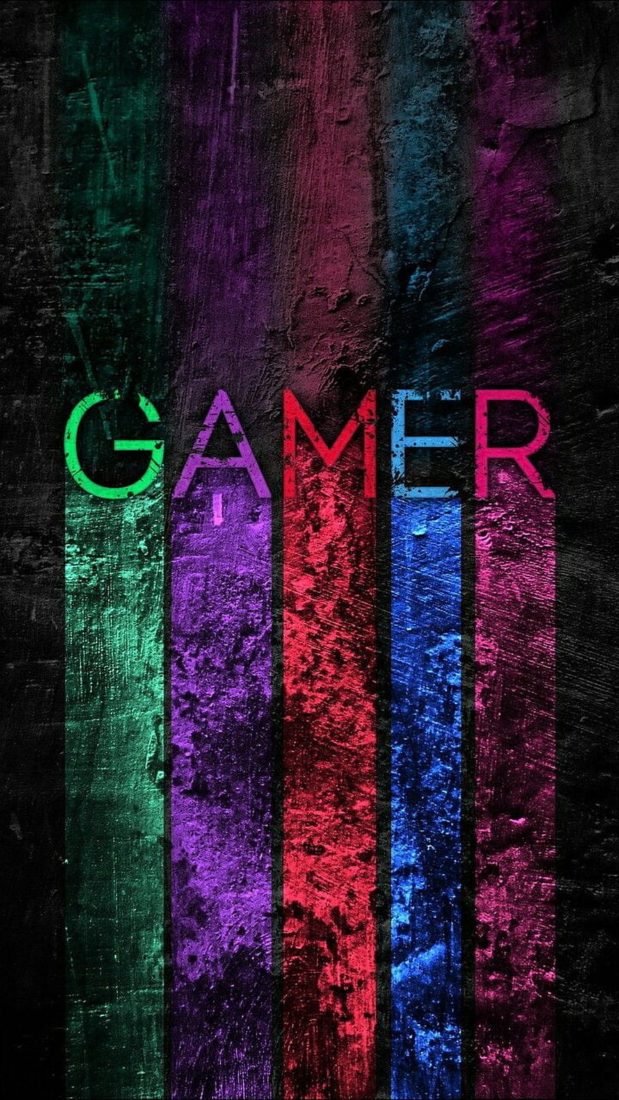 Gamer Text on Grunge Background with Neon Color Stripes HD phone wallpaper