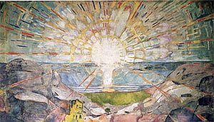 Edvard Munch The Sun Artwork Abstract Expressionist Landscape Painting With Radiant Light Rays HD wallpaper