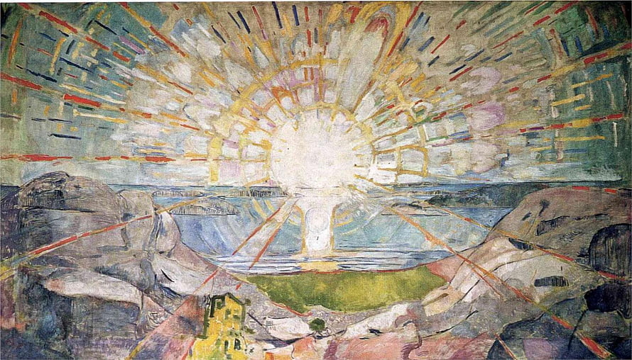 Edvard Munch The Sun Artwork Abstract Expressionist Landscape Painting With Radiant Light Rays HD wallpaper
