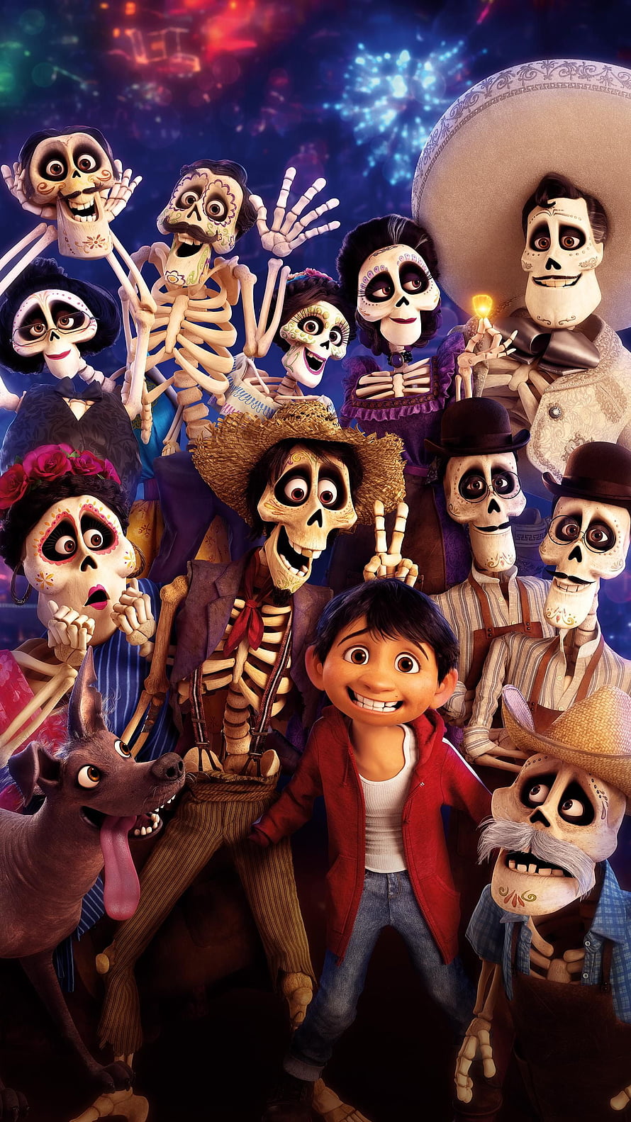 Coco Pixar Movie Poster Featuring Miguel and the Rivera Family Skeletons HD phone wallpaper