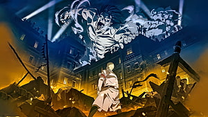 Eren Yeager transforms into the Founding Titan amidst a burning city in Attack on Titan anime artwork HD wallpaper