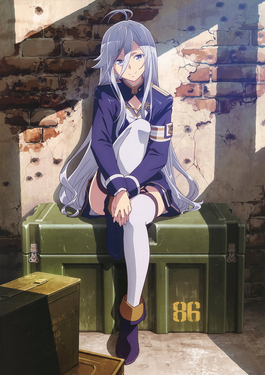 Vladilena Milizé from 86 Eighty Six Sitting on Military Crate in War Zone HD phone wallpaper