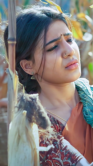 Sad Indian Woman Portrait With Traditional Jewelry And Floral Dress, Samantha Akkineni, rangastalam, telugu actress, beautiful HD phone wallpaper