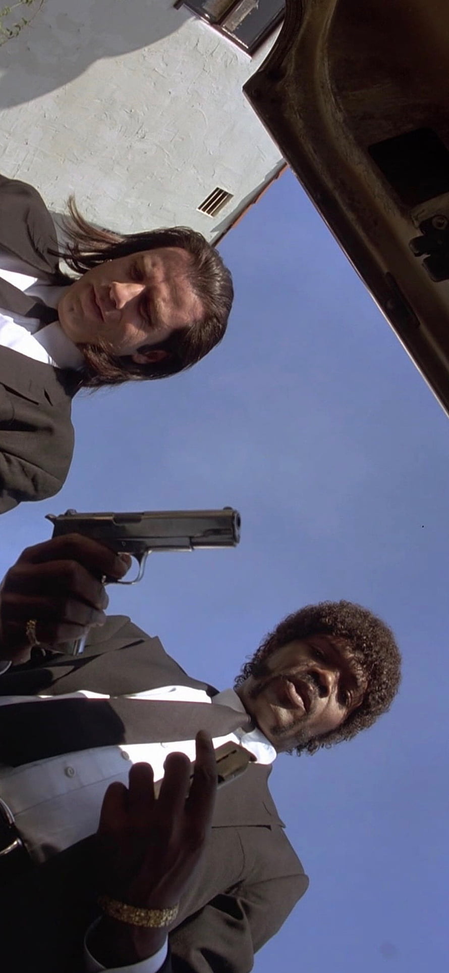 Pulp Fiction Movie Scene with Two Men in Suits Holding a Pistol HD phone wallpaper