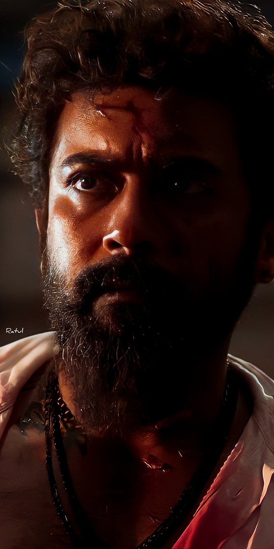 Portrait of a bearded man with a bloody forehead wound and intense gaze in dramatic lighting, Suriya Sivakumar, amar, Rolex, bejoy, dilli, karthi, lokesh, Vikram, kaithi, sir HD phone wallpaper