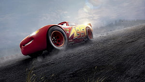 Lightning McQueen Racing on the Track in Cars 3 Animated Movie Scene HD wallpaper