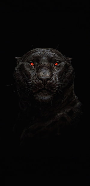 Black Panther Portrait with Glowing Red Eyes on Dark Background HD phone wallpaper
