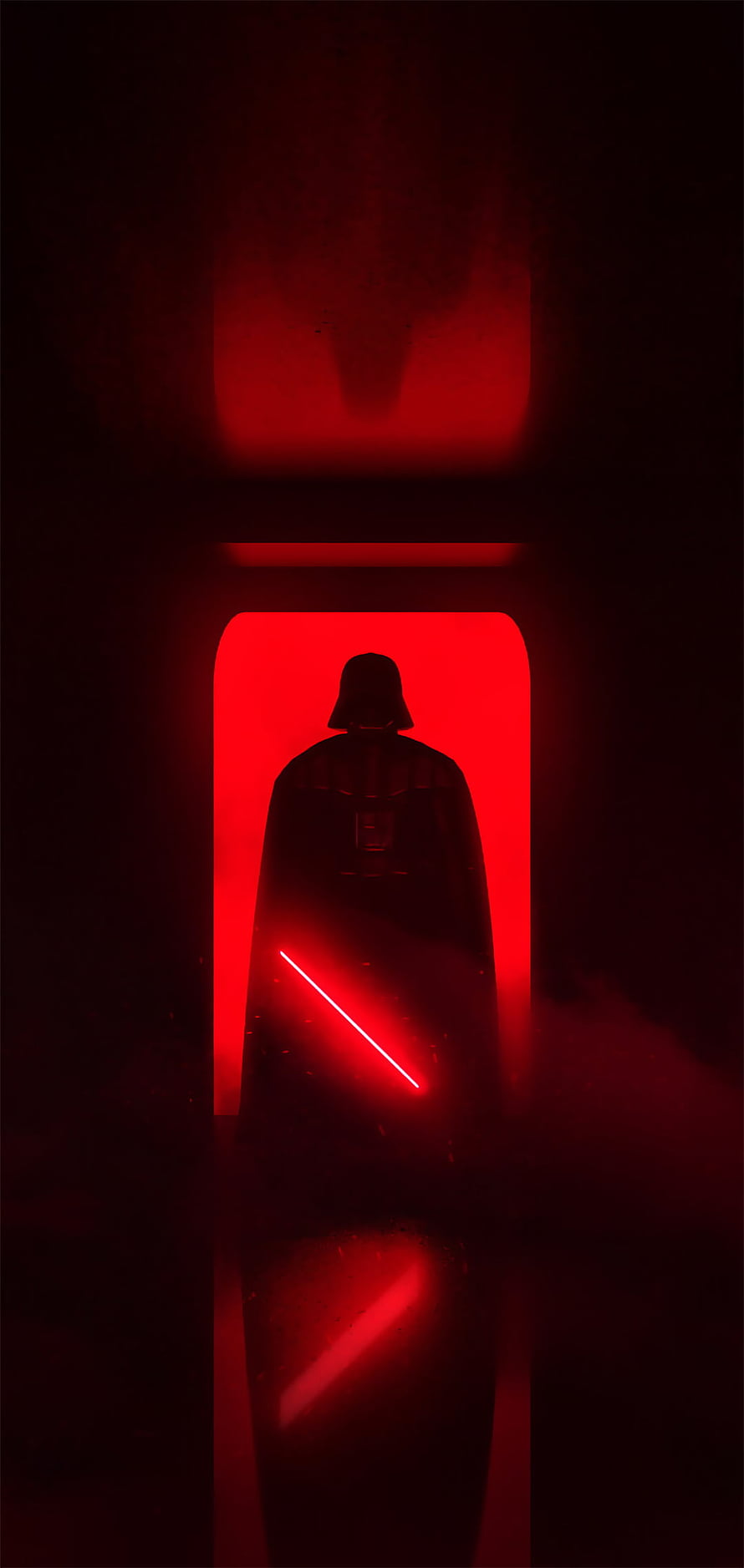 Darth Vader Silhouette Standing in Red Light with Glowing Lightsaber HD phone wallpaper