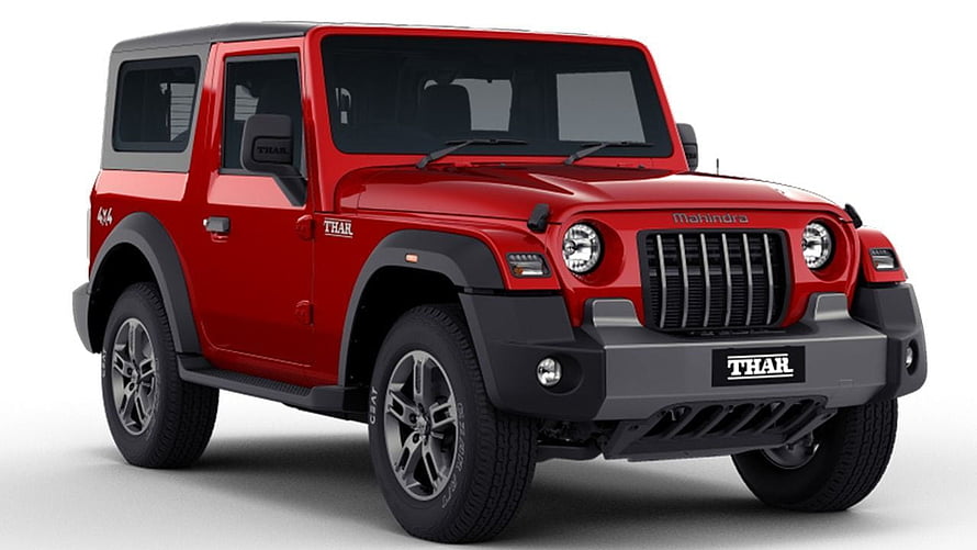 Red Mahindra Thar 4x4 SUV Front Three-Quarter Studio Shot HD wallpaper