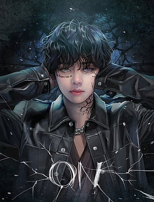 Jungkook BTS Dark Fantasy Portrait with Cracked Skin and Leather Jacket HD phone wallpaper