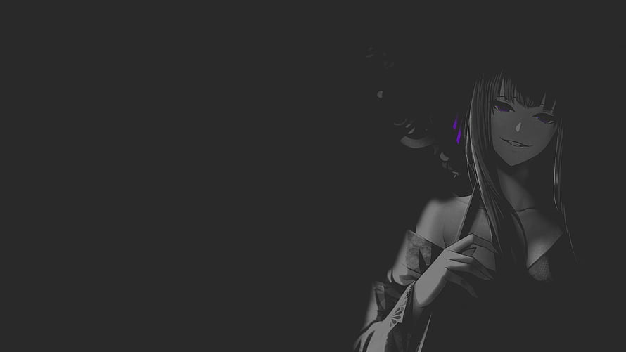 Dark Anime Girl With Purple Eyes And Long Black Hair In Shadowy Atmosphere HD wallpaper