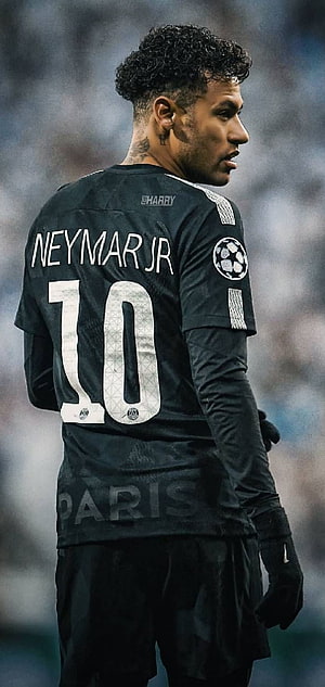 Neymar Jr in Paris Saint-Germain Black Away Kit with Champions League Badge HD phone wallpaper