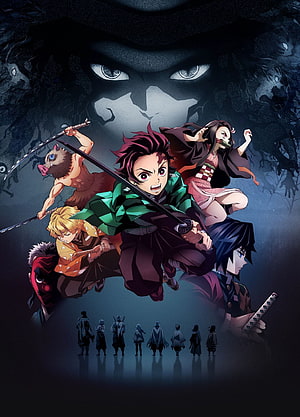 Demon Slayer Kimetsu no Yaiba Anime Key Visual with Tanjiro, Nezuko, Zenitsu, Inosuke, Giyu and Hashira HD phone wallpaper