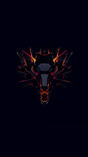Futuristic Cyber Wolf Head With Glowing Neon Red And Orange Accents On Dark Background HD phone wallpaper