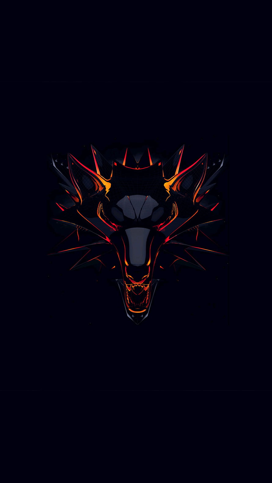 Futuristic Cyber Wolf Head With Glowing Neon Red And Orange Accents On Dark Background HD phone wallpaper