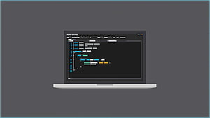 Minimalist Laptop Illustration With Colorful Code Editor Interface On Dark Background HD wallpaper