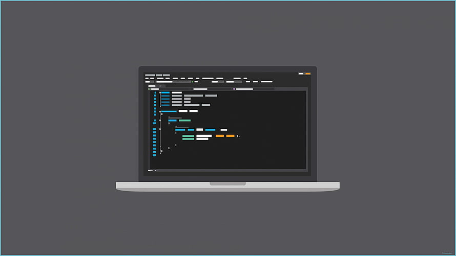 Minimalist Laptop Illustration With Colorful Code Editor Interface On Dark Background HD wallpaper