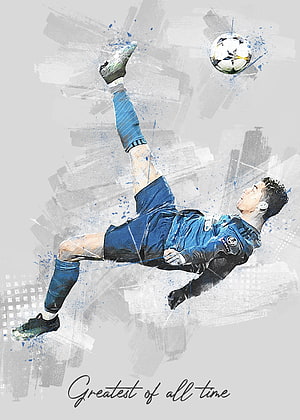 Cristiano Ronaldo Bicycle Kick Illustration in Blue Jersey HD phone wallpaper