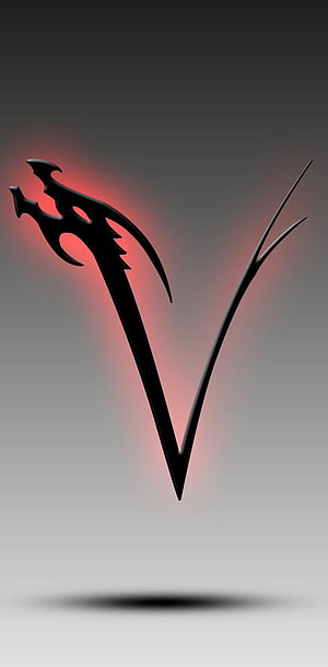 Stylized Dragon Head Letter V with Red Glow on Gradient Background HD phone wallpaper