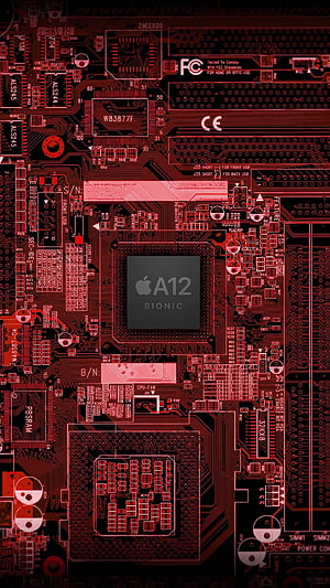 Apple A12 Bionic Chip on Red Circuit Board Close-Up HD phone wallpaper