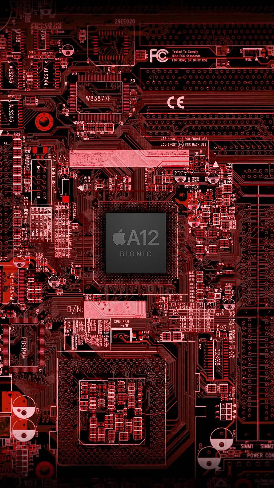 Apple A12 Bionic Chip on Red Circuit Board Close-Up HD phone wallpaper