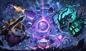 League of Legends Yordle Heroes and Monsters Battle Around a Glowing Portal HD wallpaper