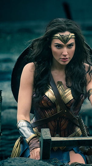 Gal Gadot as Wonder Woman in Cinematic Battle Armor with Shield and Sword, Wonder woman, hollywood movie, gal gadot, justice league HD phone wallpaper