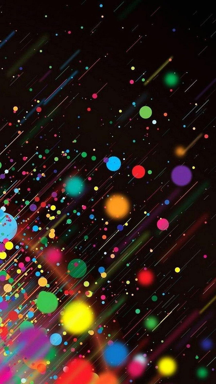 Vibrant Abstract Bokeh and Diagonal Light Streaks on a Deep Black Background HD phone wallpaper