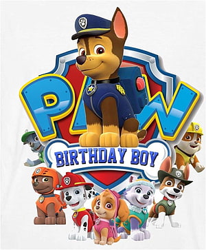 Paw Patrol Birthday Boy T-Shirt Design Featuring Chase, Marshall, Skye, Rubble, Rocky, Everest, and Tracker HD phone wallpaper