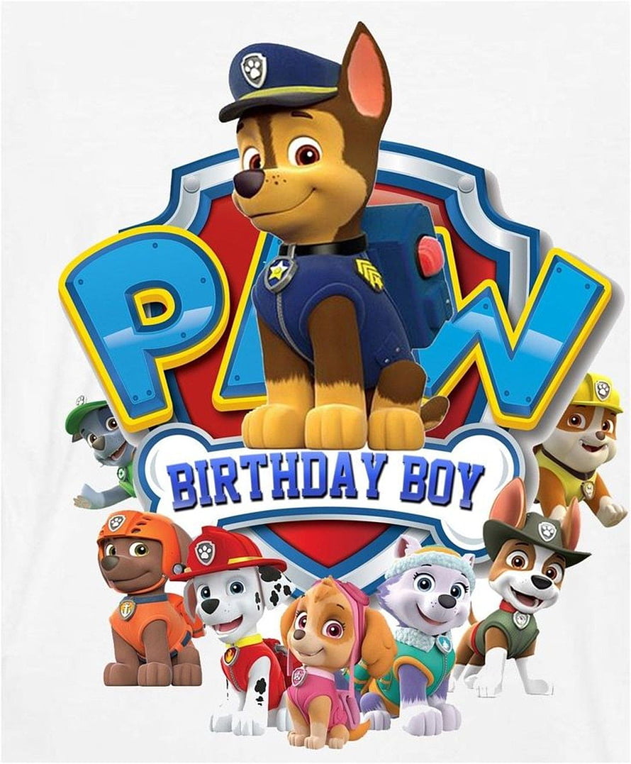 Paw Patrol Birthday Boy T-Shirt Design Featuring Chase, Marshall, Skye, Rubble, Rocky, Everest, and Tracker HD phone wallpaper