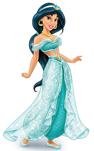 Princess Jasmine in Sparkling Teal Harem Pants and Off-Shoulder Top HD phone wallpaper