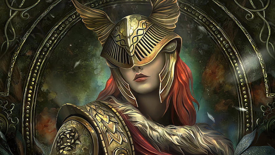 Elden Ring Female Warrior in Golden Winged Helmet and Ornate Armor HD wallpaper