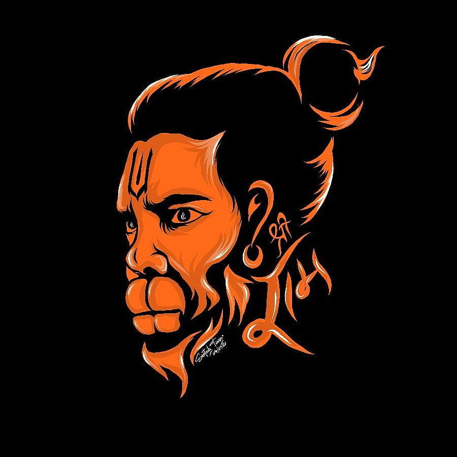 Hanuman Digital Art Portrait with Tribal Script and Fiery Orange Palette, Hanuman digital art. radium. tattoo. Hanuman , Lord hanuman , Lord shiva painting HD phone wallpaper