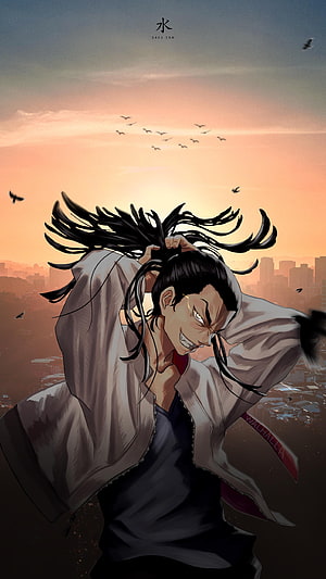 Keisuke Baji Anime Character Artwork with Flowing Hair at Sunset HD phone wallpaper