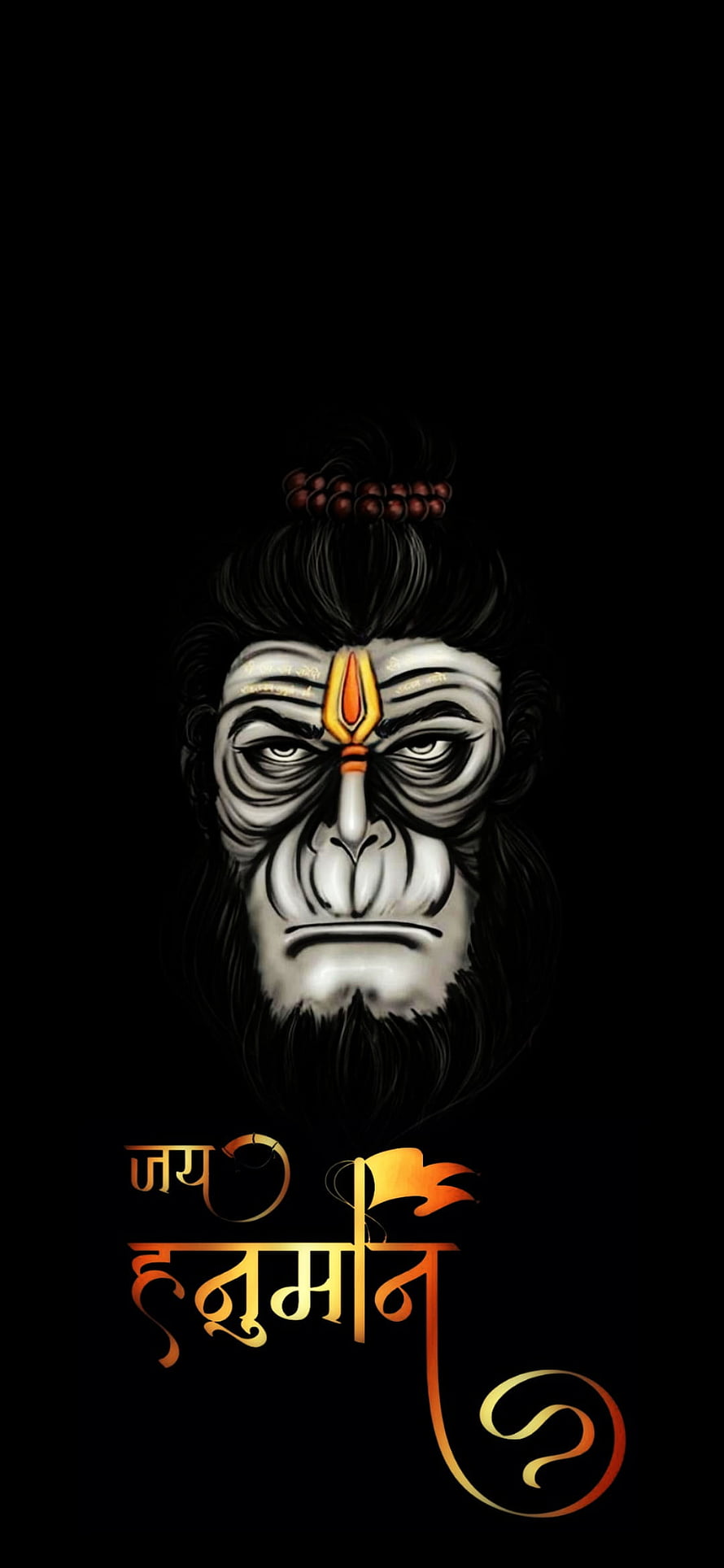 Portrait of Hanuman with Tilak and Sacred Texts on Black Background, Hanuman ji, hindu, god HD phone wallpaper