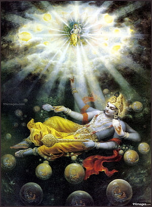 Vishnu Reclining on Sheshanaga Cosmic Ocean Hindu Mythology Art HD phone wallpaper