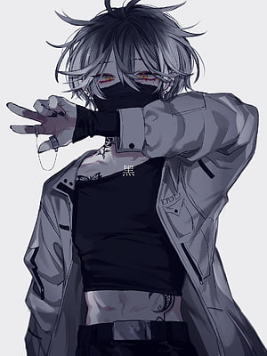 Anime Boy With Silver Hair And Red Eyes Wearing A Mask And Jacket HD phone wallpaper