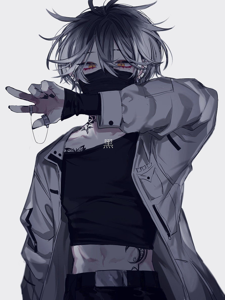 Anime Boy With Silver Hair And Red Eyes Wearing A Mask And Jacket HD phone wallpaper