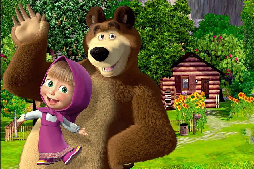 Masha and the Bear 3D Animated Wallpaper Featuring Masha and Bear in Forest HD wallpaper