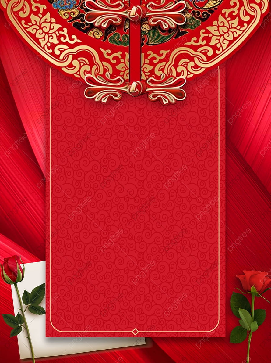 Traditional Chinese Wedding Invitation Card Template with Red Roses and Gold Embroidery HD phone wallpaper