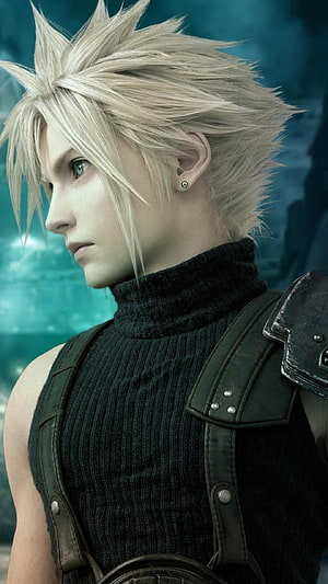 Cloud Strife from Final Fantasy VII Remake in a moody teal-lit profile portrait HD phone wallpaper