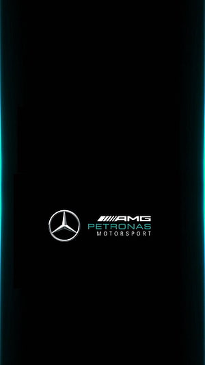 Mercedes AMG Petronas Motorsport Logo on Black Background with Teal Neon Borders HD phone wallpaper