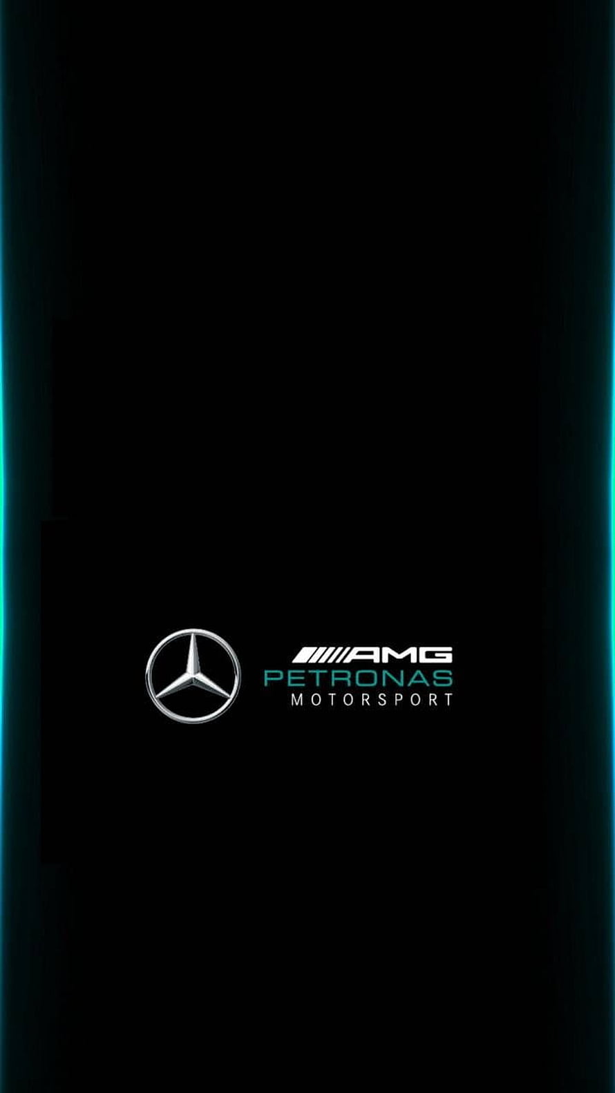 Mercedes AMG Petronas Motorsport Logo on Black Background with Teal Neon Borders HD phone wallpaper